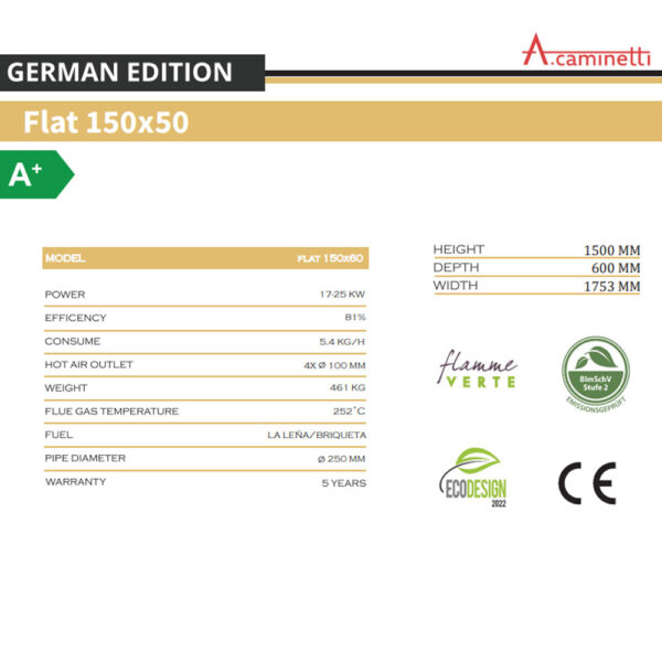 A-CAMINETTI - FLAT 150 X 50 - Focar șemineu - imagine 3
