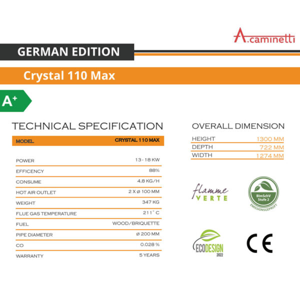 A-CAMINETTI - CRYSTAL 110 MAX - German Edition - Focar șemineu - imagine 3